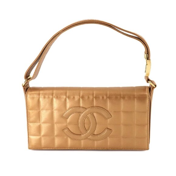 CHANEL Chocolate bar Shoulder Bag Leather Gold Coco Logos Purse 90244043 - Picture 1 of 10
